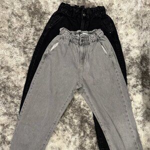 Zara Black and Grey high-waisted Cinched Jeans Eur 36 USA 4 Pants Small S Pants